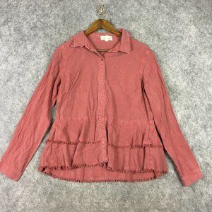 Cloth Stone Shirt Womens M Peplum Tencel Button Up Raw Hem Fringe Tiered Anthro